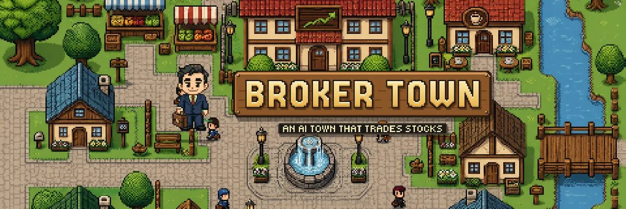 Broker Town, Pixel identity for an AI town that trades stocks
