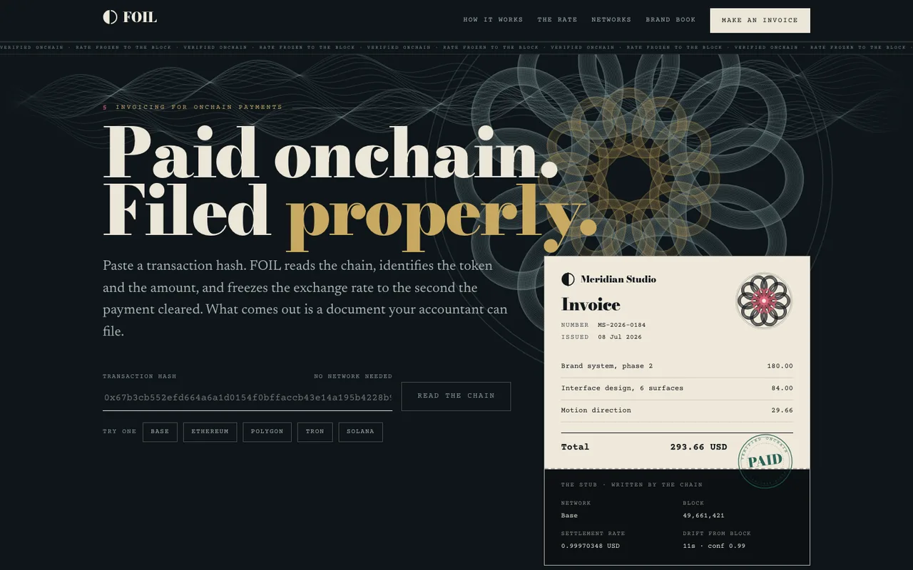 FOIL, Invoices for onchain payments: the app + the identity