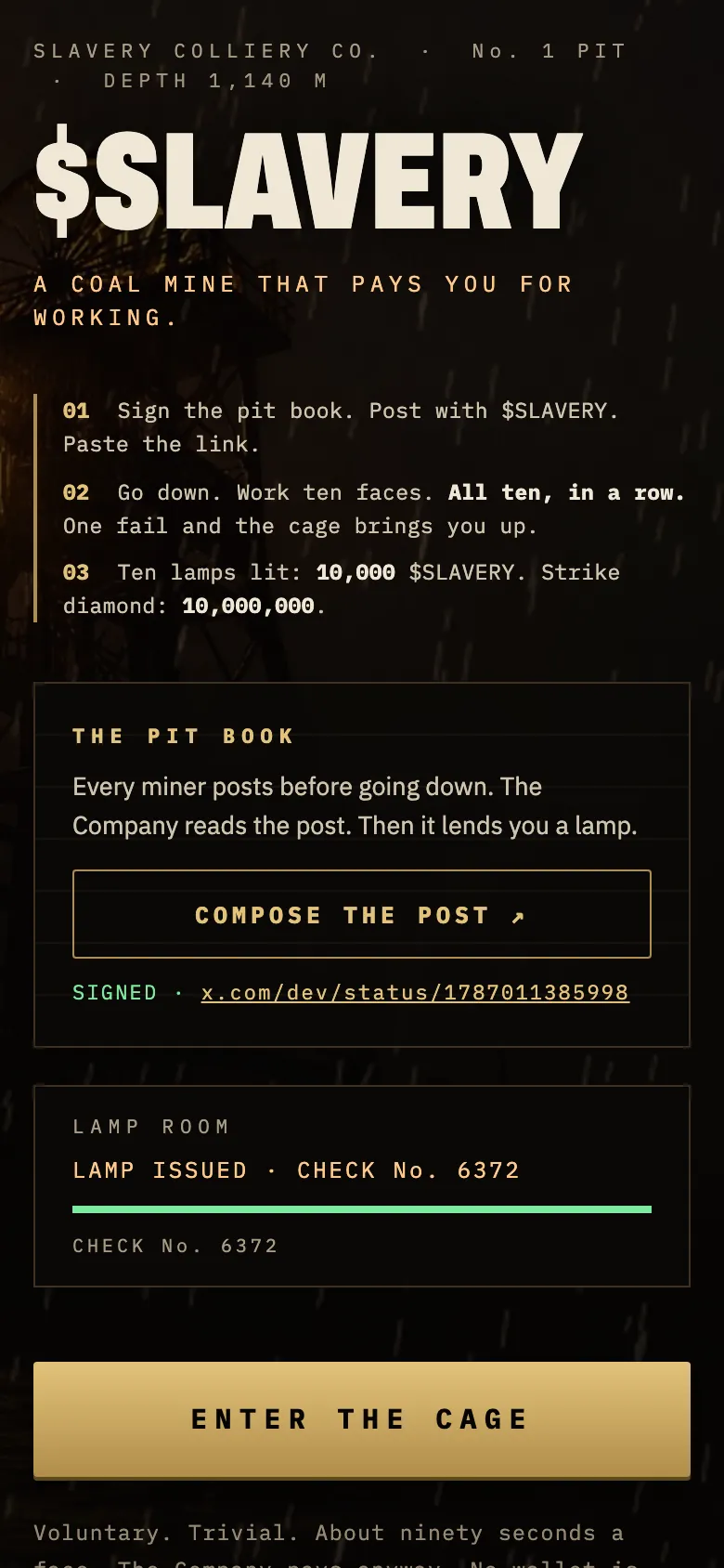 $SLAVERY · No. 1 Pit